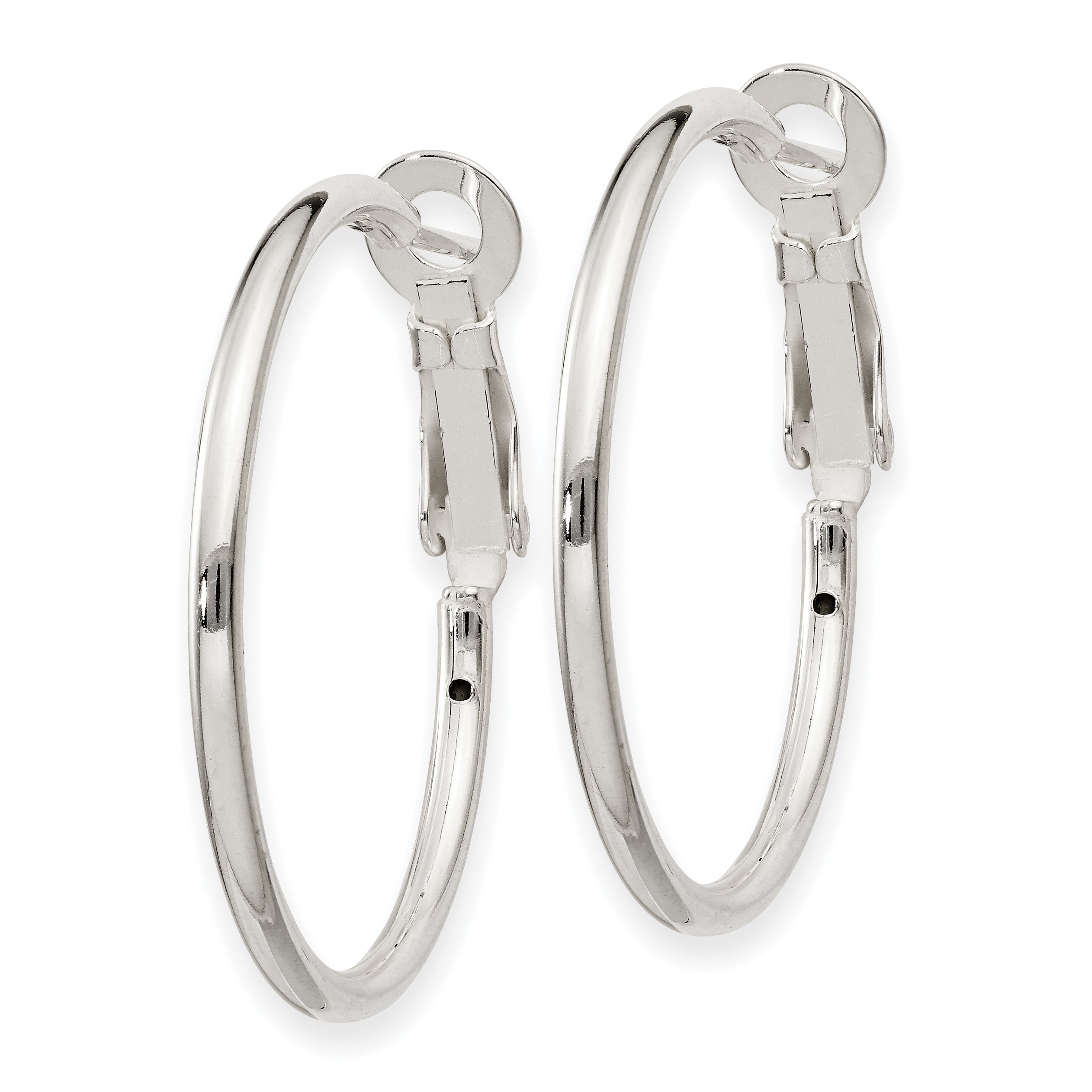 Sterling Silver Polished 2X30mm Omega Back Round Hoop Earrings