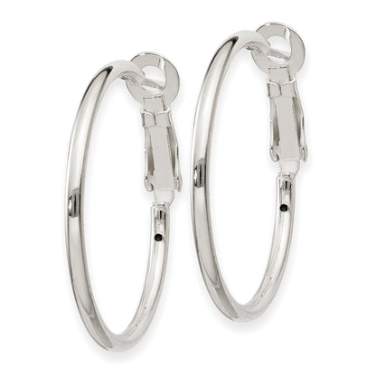 Sterling Silver Polished 2X30mm Omega Back Round Hoop Earrings