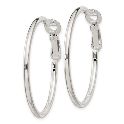 Sterling Silver Polished 2X35mm Omega Back Round Hoop Earrings