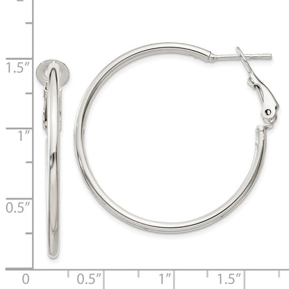 Sterling Silver Polished 2X35mm Omega Back Round Hoop Earrings