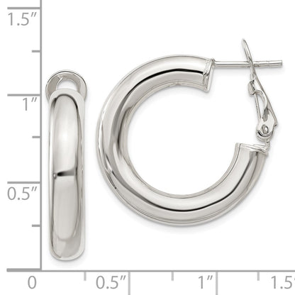 Sterling Silver 5X25mm Omega Back Hoop Earrings