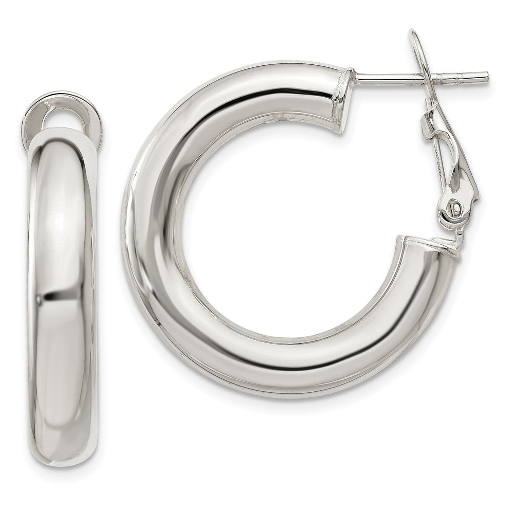 Sterling Silver 5X25mm Omega Back Hoop Earrings