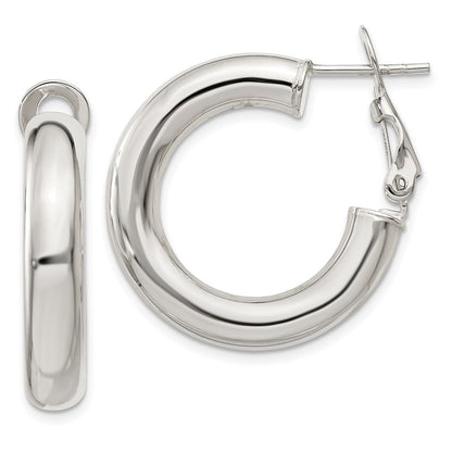 Sterling Silver 5X25mm Omega Back Hoop Earrings