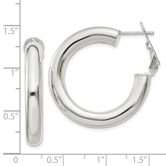 Sterling Silver 5X30mm Omega Back Hoop Earrings