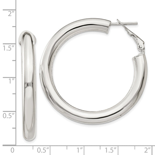 Sterling Silver 5X40mm Omega Back Hoop Earrings