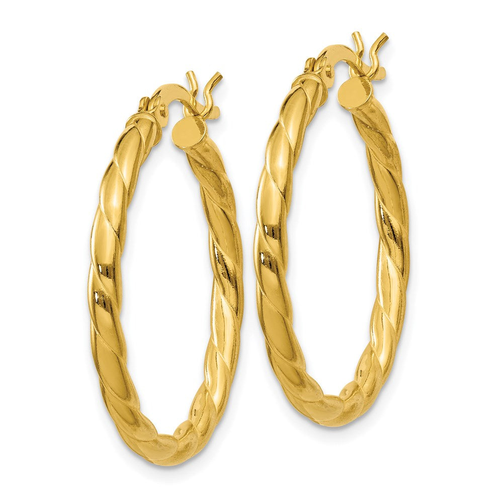 Sterling Silver Gold Flash Plated Twisted 3X25mm Hoop Earrings