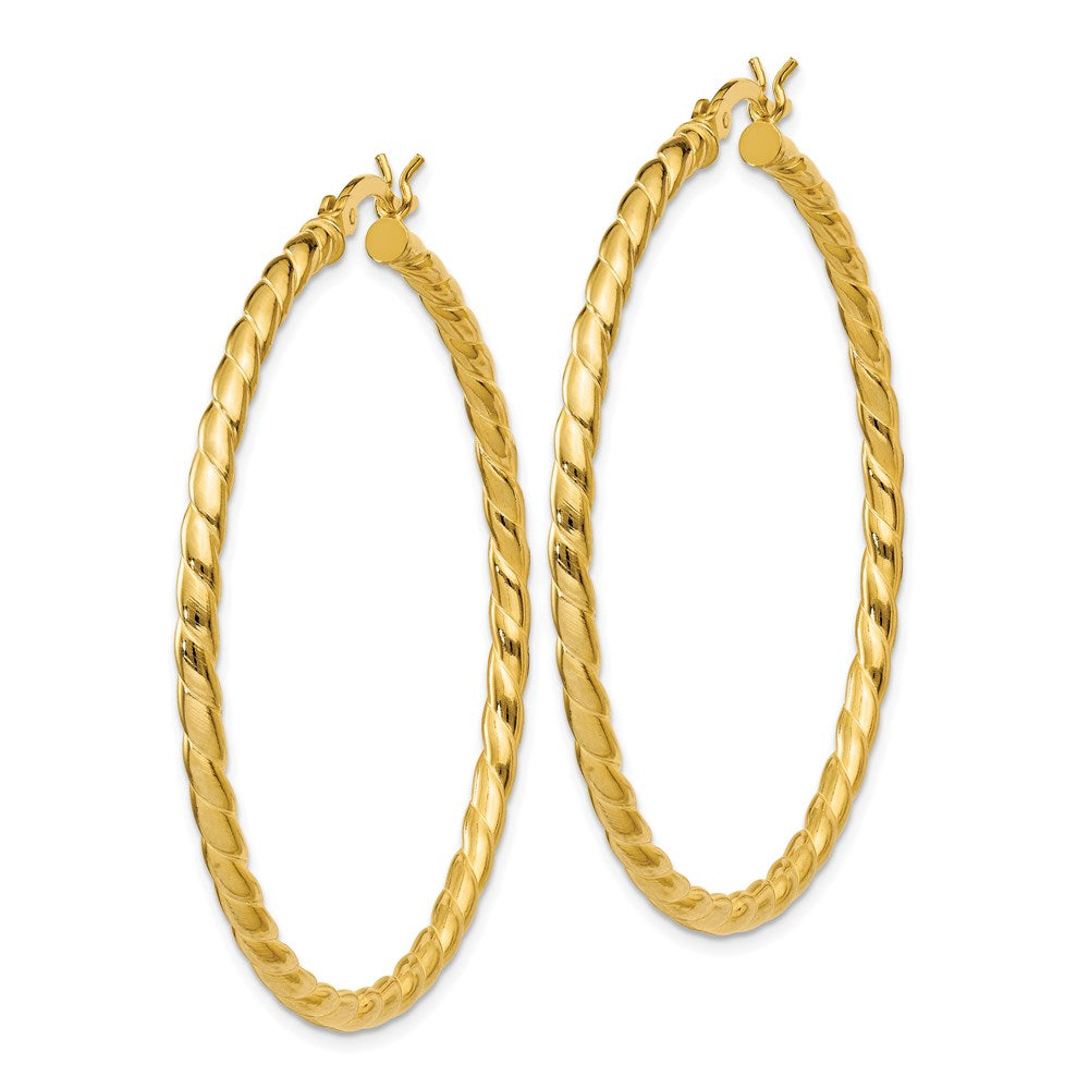 Sterling Silver Gold Flash Plated Twisted 3X45mm Hoop Earrings