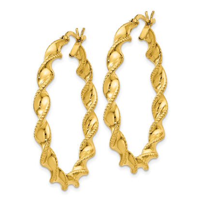 Sterling Silver Gold Flash Plated Patterned Twisted 4X35mm Hoop Earrings