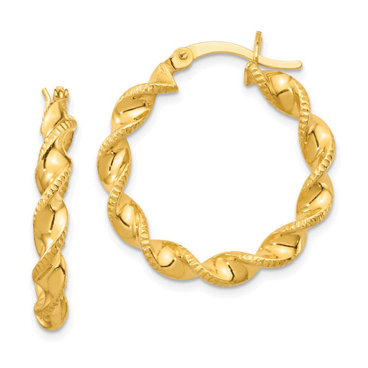 Sterling Silver Gold Flash Plated Patterned Twisted 4X25mm Hoop Earrings