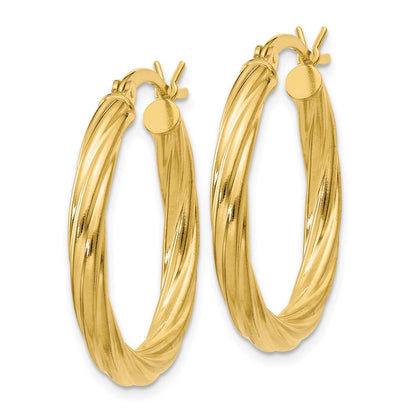 Sterling Silver Gold Flash Plated Twisted 3.5X25mm Hoop Earrings