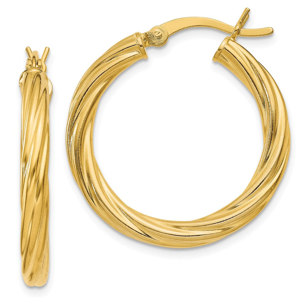 Sterling Silver Gold Flash Plated Twisted 3.5X25mm Hoop Earrings