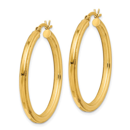 Sterling Silver Gold Flash Plated 3X35mm Grooved Hoop Earrings