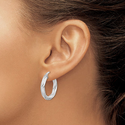 Sterling Silver Gold Flash Plated 3X35mm Grooved Hoop Earrings