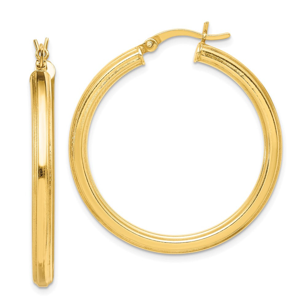 Sterling Silver Gold Flash Plated 3X35mm Grooved Hoop Earrings