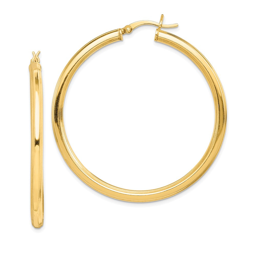 Sterling Silver Gold Flash Plated 3X45mm Grooved Hoop Earrings