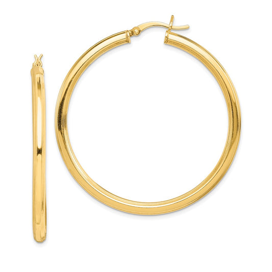 Sterling Silver Gold Flash Plated 3X45mm Grooved Hoop Earrings