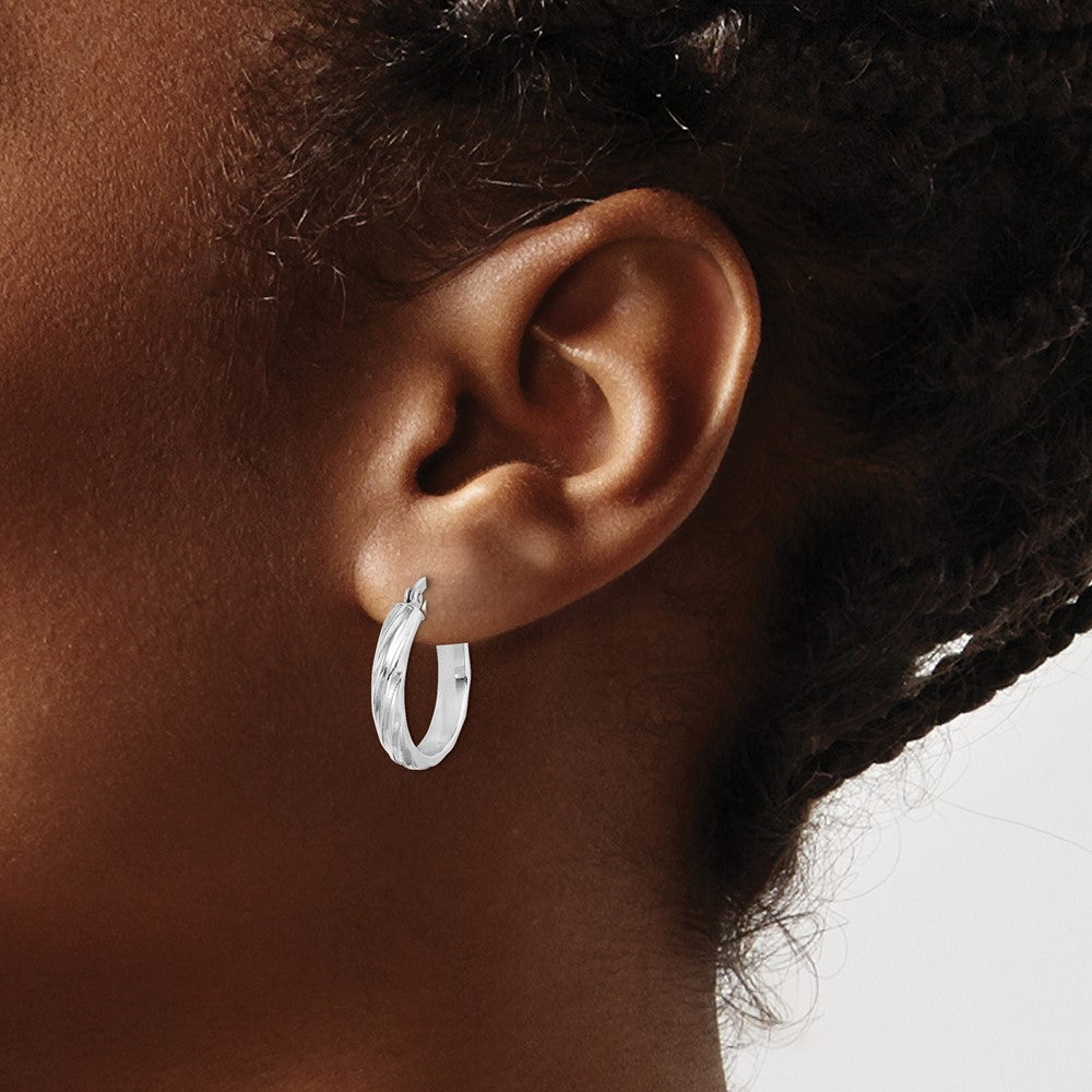 Sterling Silver Rhodium-Plated Textured 20mm Hoop Earrings
