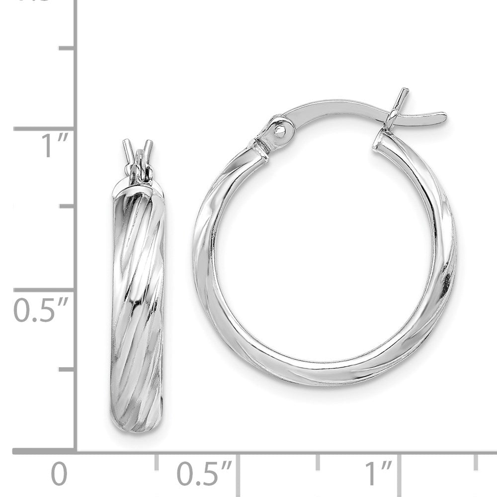 Sterling Silver Rhodium-Plated Textured 20mm Hoop Earrings