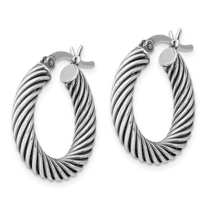 Sterling Silver Antiqued 3.25X20mm Twisted Hoop Earrings