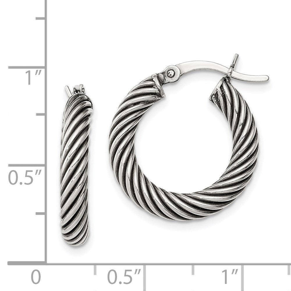 Sterling Silver Antiqued 3.25X20mm Twisted Hoop Earrings