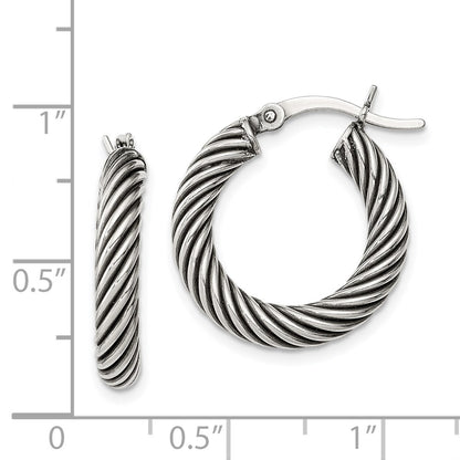 Sterling Silver Antiqued 3.25X20mm Twisted Hoop Earrings