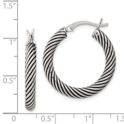 Sterling Silver Antiqued 3.25X25mm Twisted Hoop Earrings