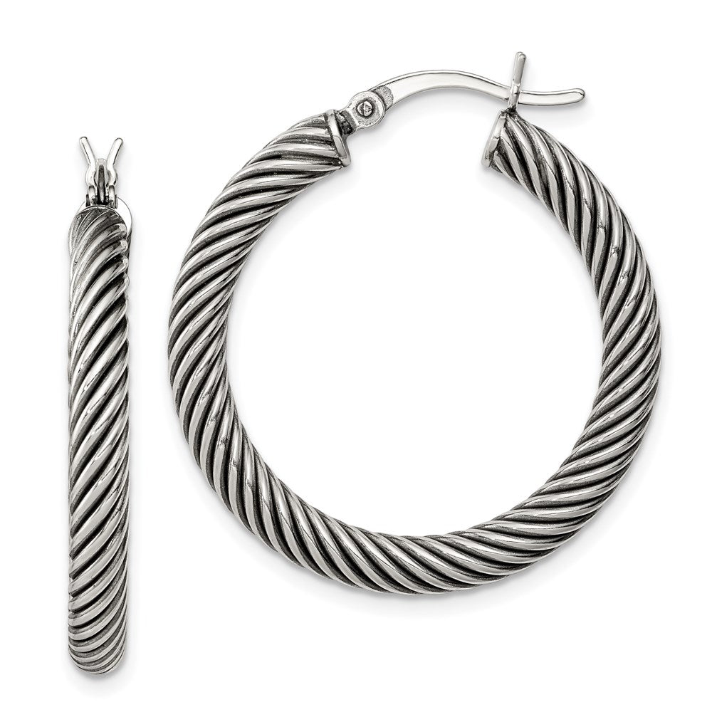 Sterling Silver Antiqued 3.25X30mm Twisted Hoop Earrings