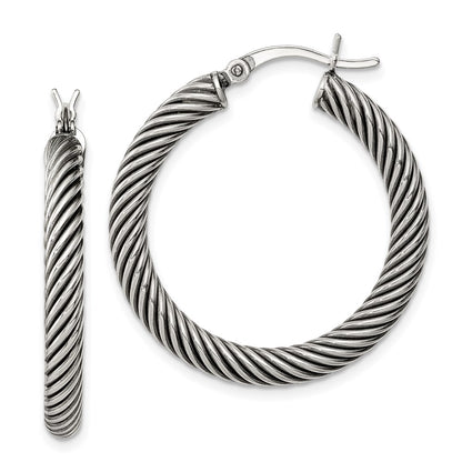 Sterling Silver Antiqued 3.25X30mm Twisted Hoop Earrings