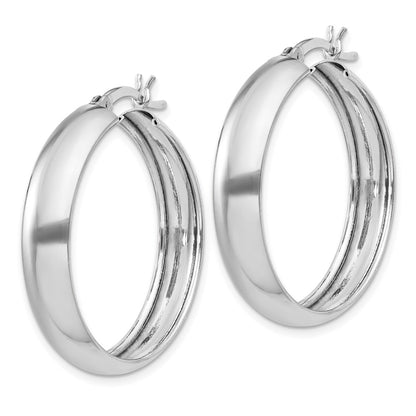 Sterling Silver Rhodium-Plated 6X30mm Polished Hoop Earrings