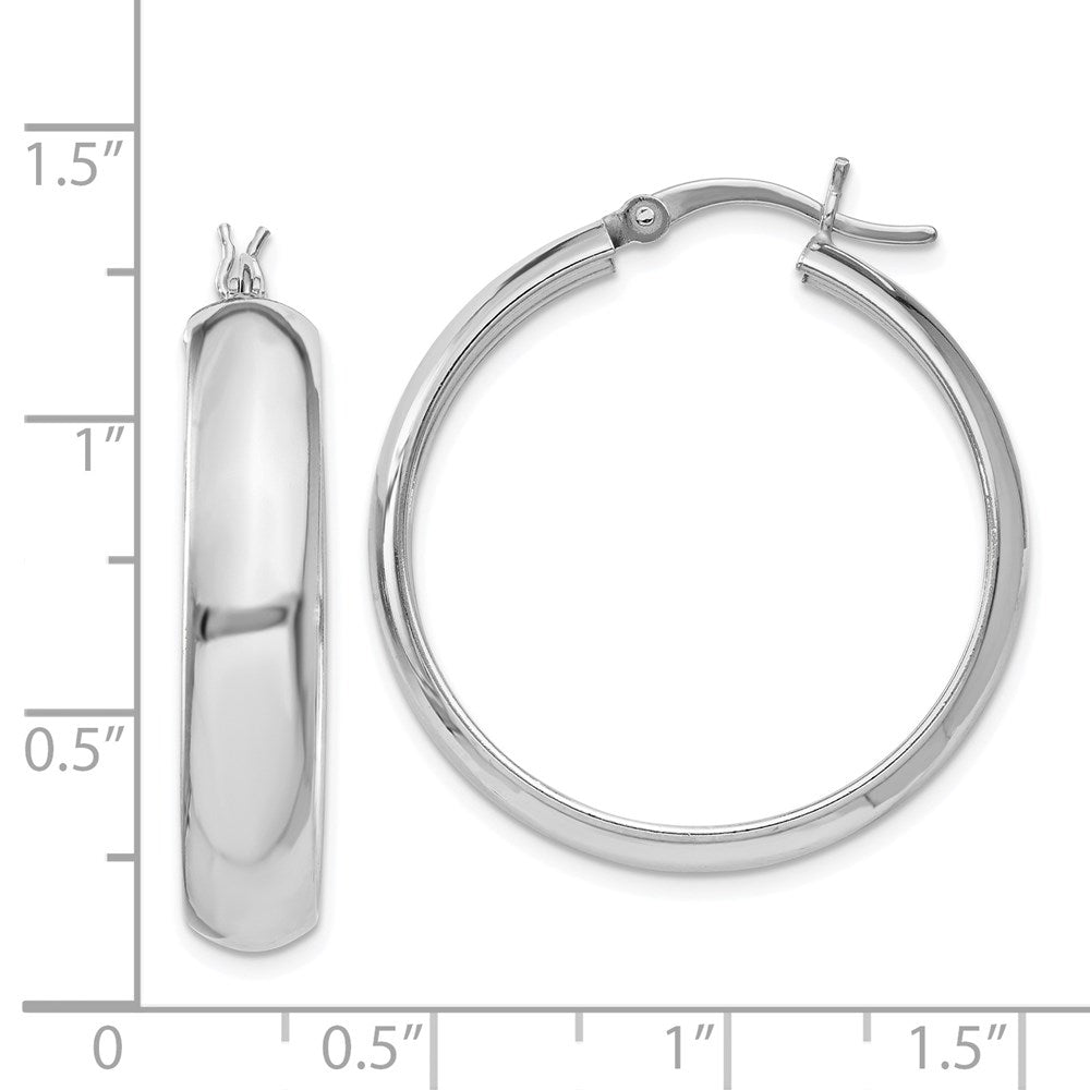 Sterling Silver Rhodium-Plated 6X30mm Polished Hoop Earrings