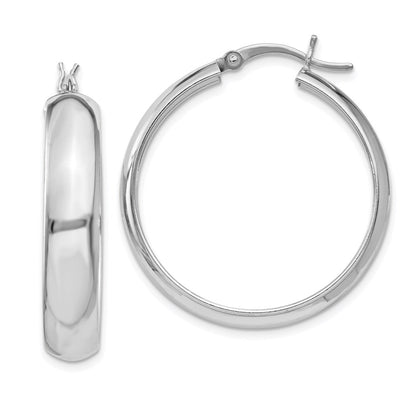 Sterling Silver Rhodium-Plated 6X30mm Polished Hoop Earrings