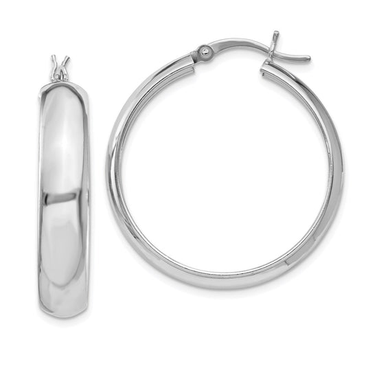 Sterling Silver Rhodium-Plated 6X30mm Polished Hoop Earrings