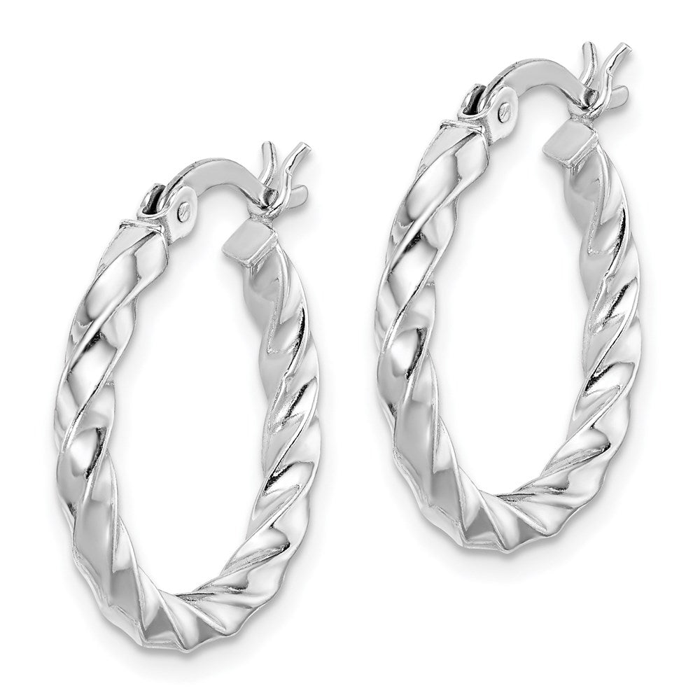 Sterling Silver Rhodium-Plated Twisted 3X20mm Hoop Earrings