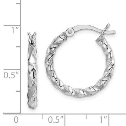 Sterling Silver Rhodium-Plated Twisted 3X20mm Hoop Earrings