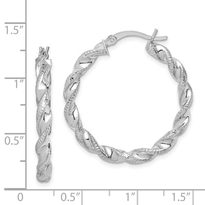 Sterling Silver Rhodium Plated Twisted 3.5X30mm Hoop Earrings