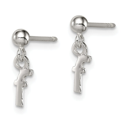 Sterling Silver Polished F Dangle Post Earrings