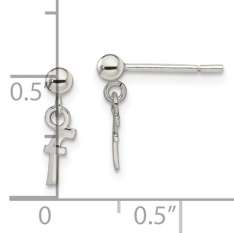 Sterling Silver Polished F Dangle Post Earrings