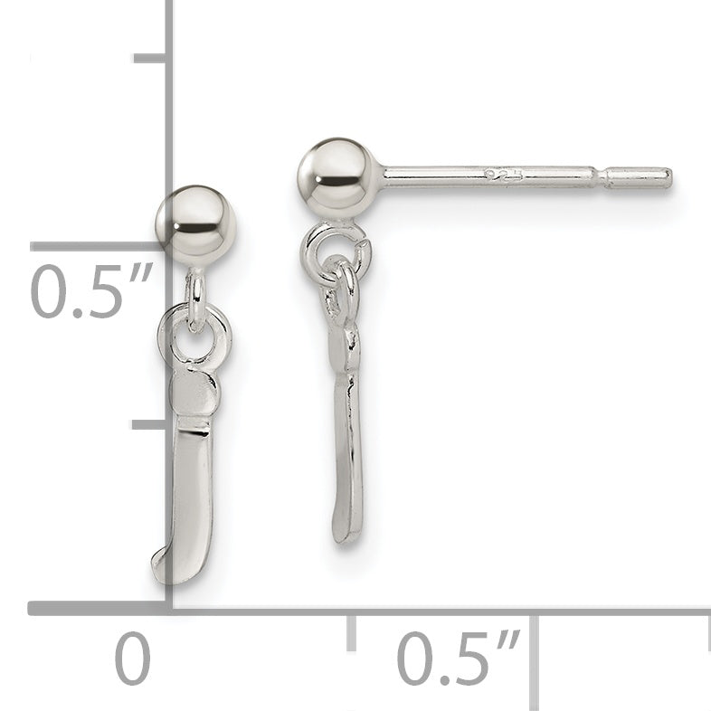 Sterling Silver Polished J Dangle Post Earrings