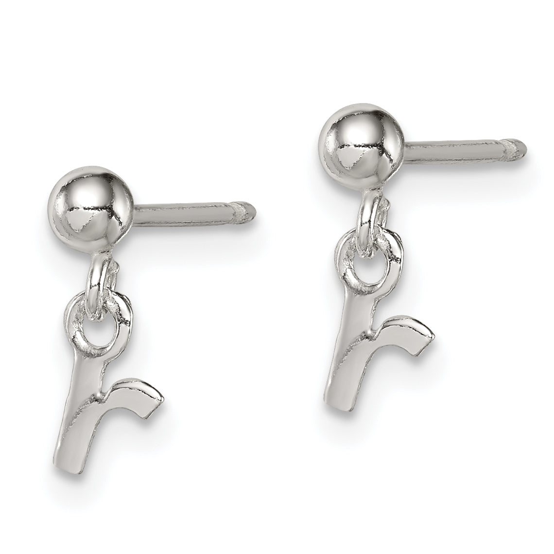 Sterling Silver Polished R Dangle Post Earrings