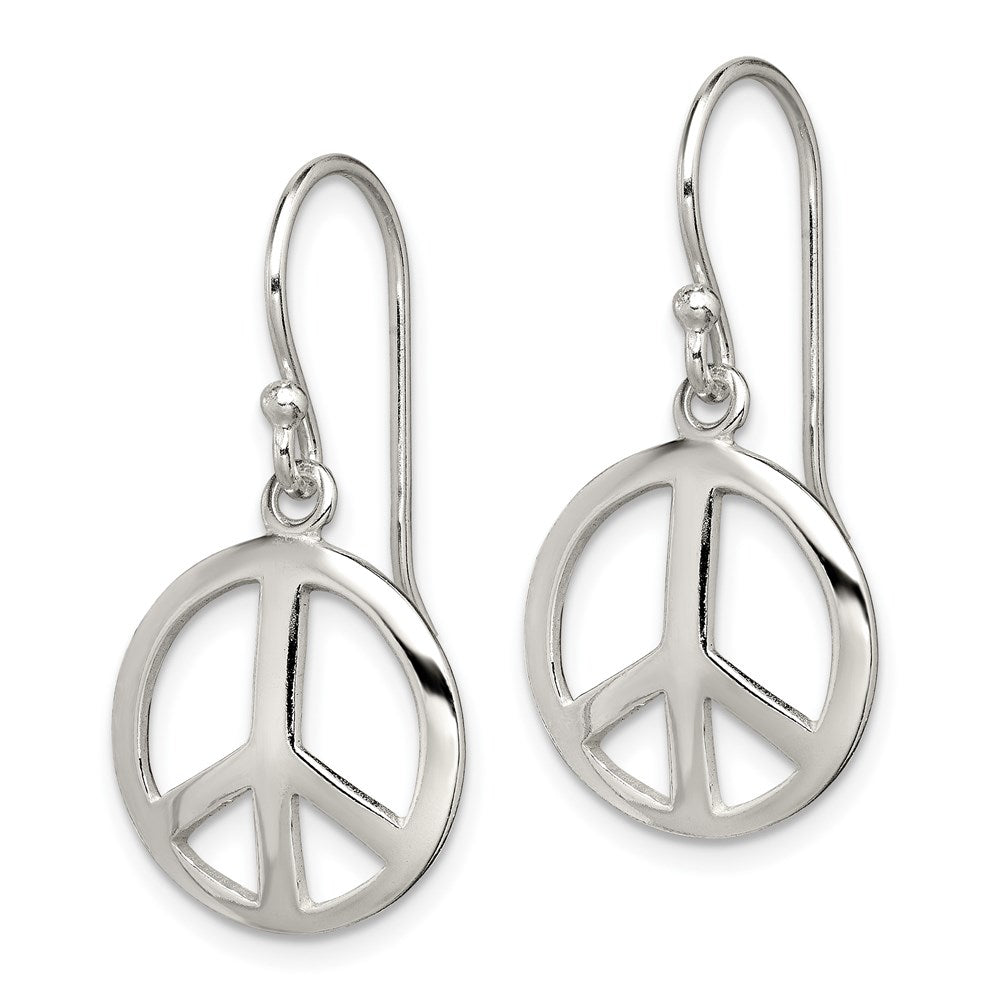 Sterling Silver Polished Peace Dangle Earrings