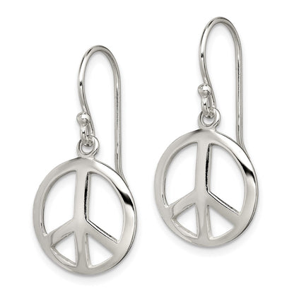 Sterling Silver Polished Peace Dangle Earrings
