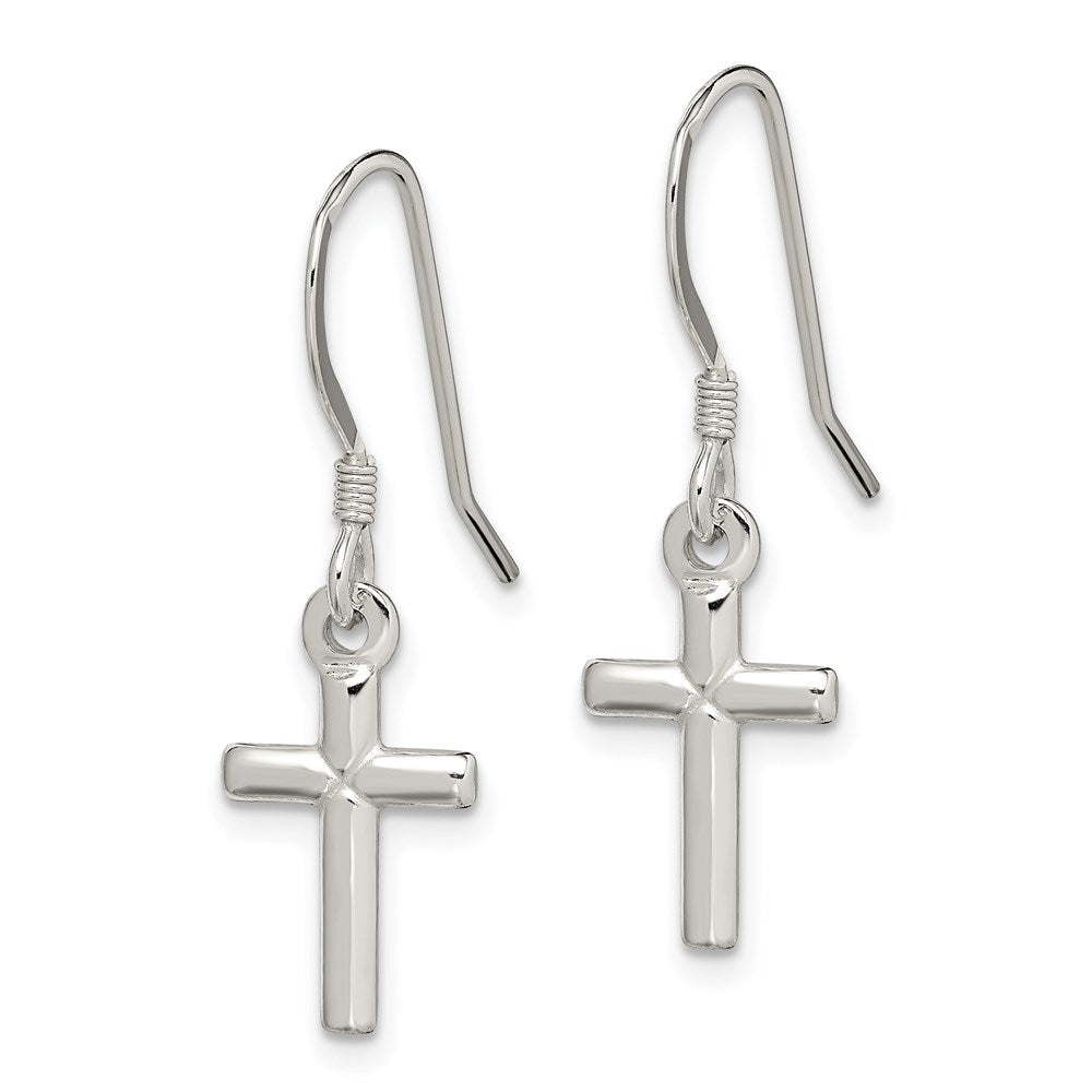 Sterling Silver Polished Latin Cross Dangle Earrings