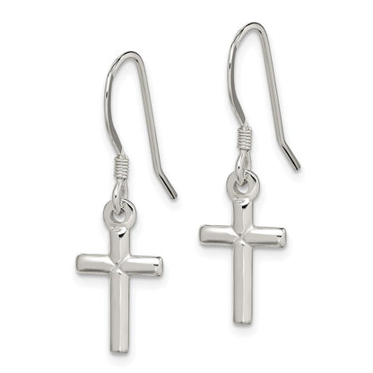 Sterling Silver Polished Latin Cross Dangle Earrings