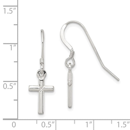 Sterling Silver Polished Latin Cross Dangle Earrings