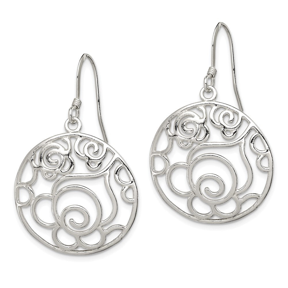 Sterling Silver Polished Fancy Circle Dangle Earrings