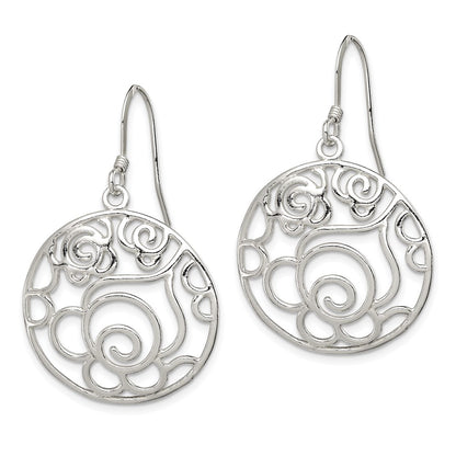 Sterling Silver Polished Fancy Circle Dangle Earrings