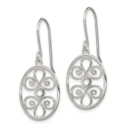 Sterling Silver Polished Filigree Oval Dangle Earrings