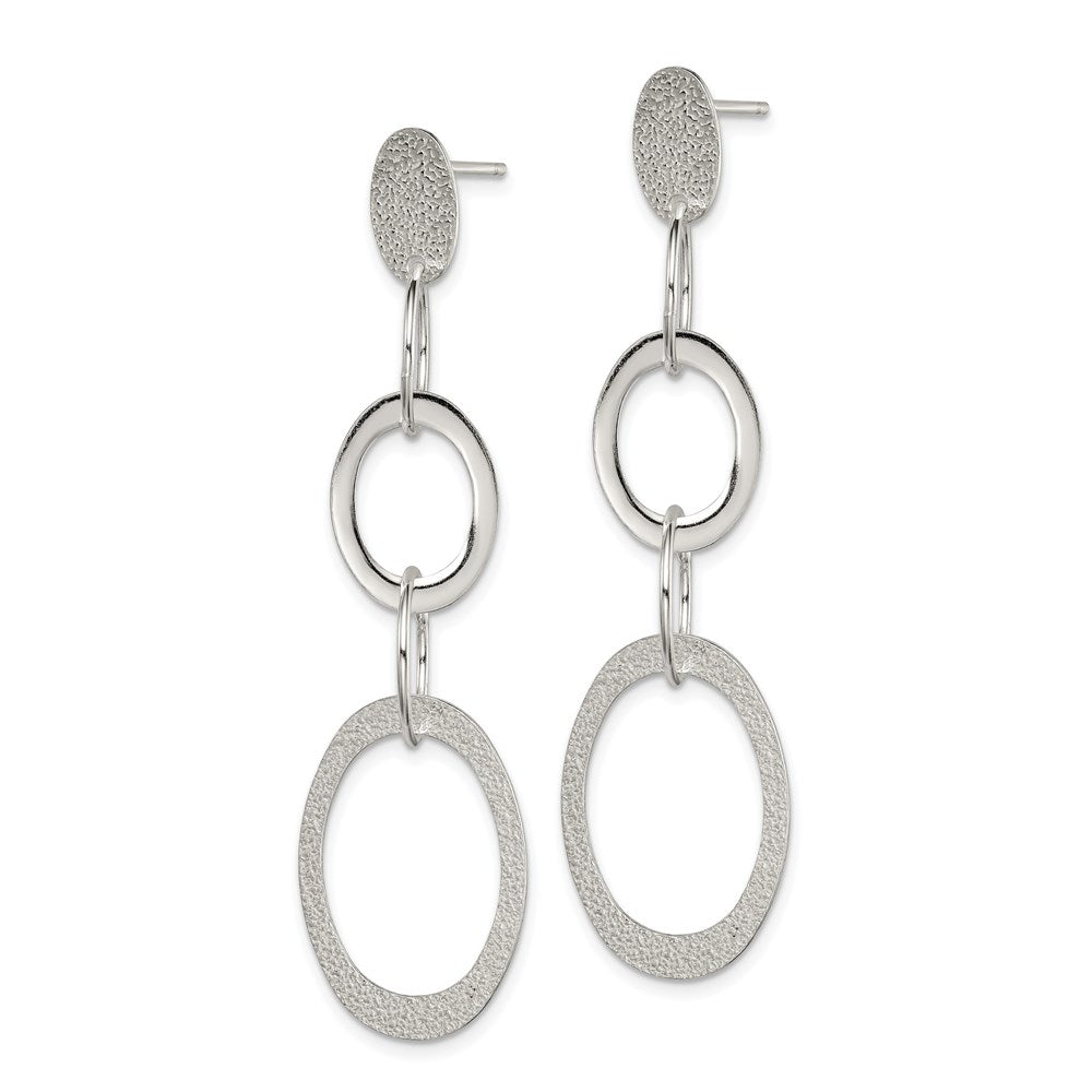 Sterling Silver Polished & Textured Circle Oval Links Post Dangle Earring