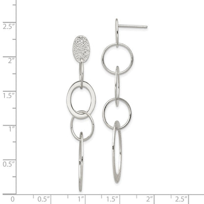 Sterling Silver Polished & Textured Circle Oval Links Post Dangle Earring