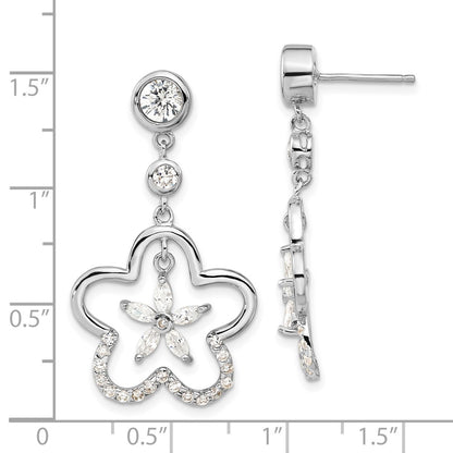Sterling Silver Polished Cz Flower Post Dangle Earrings